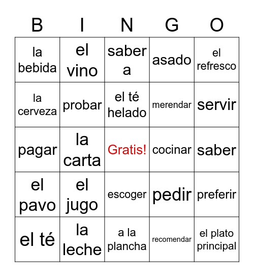 La Comida Bingo Card