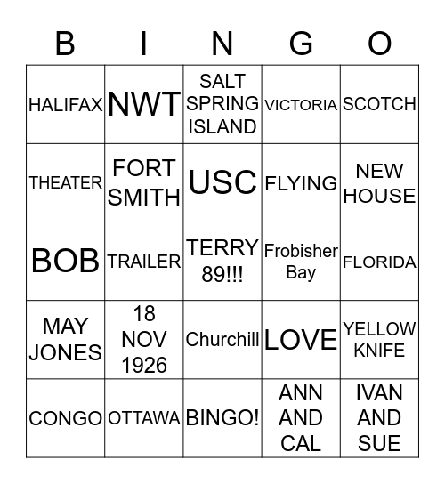 HAPPY BIRTHDAY TERRY Bingo Card