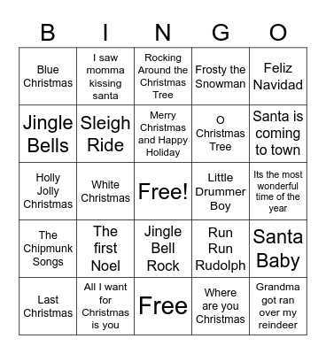 Christmas Song Bingo Card