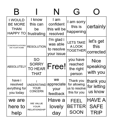 Empathy and Resolution Bingo Card