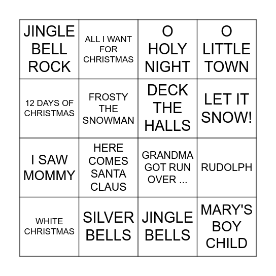 CHRISTMAS MUSIC BINGO! Bingo Card