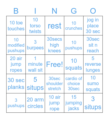 FITNESS BINGO Card