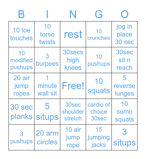 FITNESS BINGO Card