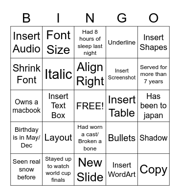 Microsoft Powerpoint Bingo Card