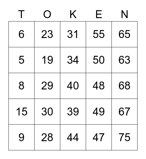 Token Bingo Card