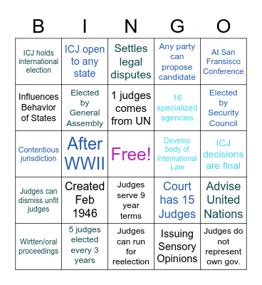 International Court of Justice Bingo Card