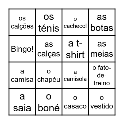 Bingo: A Roupa Bingo Card