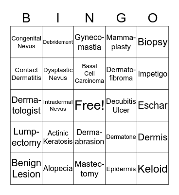 Integumentary System I Bingo Card