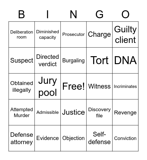 Law Club Bingo! Bingo Card