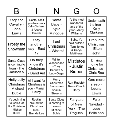 Christmas Song Bingo Card