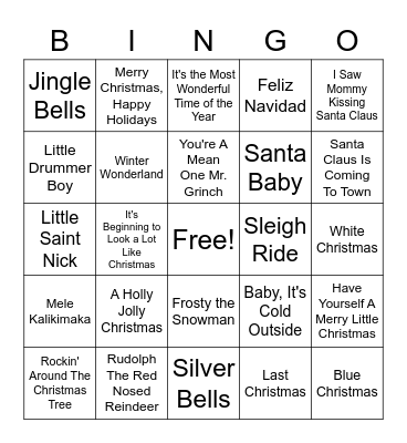 Christmas Music Bingo Card