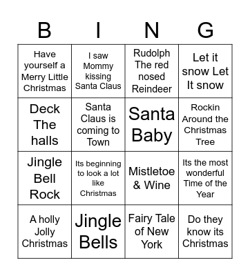 Rock & Roll Christmas Bingo Card