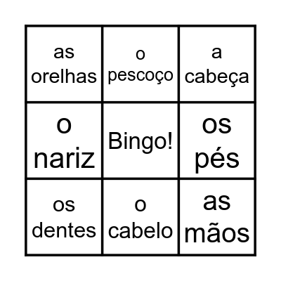 Bingo: O Corpo Bingo Card