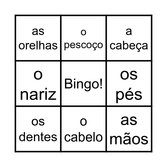 Bingo: O Corpo Bingo Card