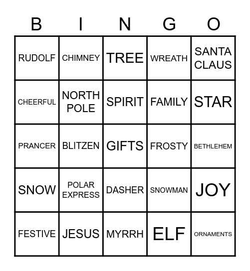 Christmas Bingo Card