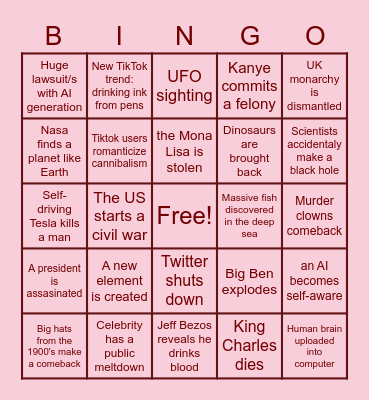 2023 Predictions Bingo Card