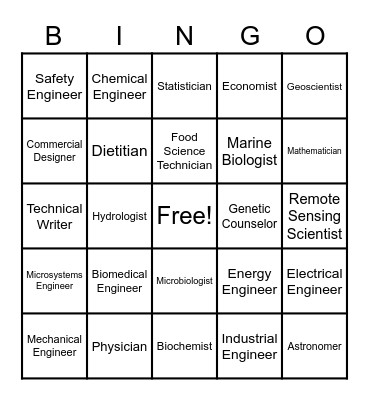 STEM Careers Bingo Card