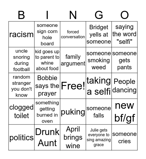 thanksgiving bingo! Bingo Card