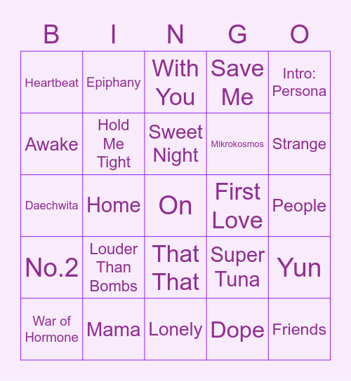 @hannsugaa Bingo Card