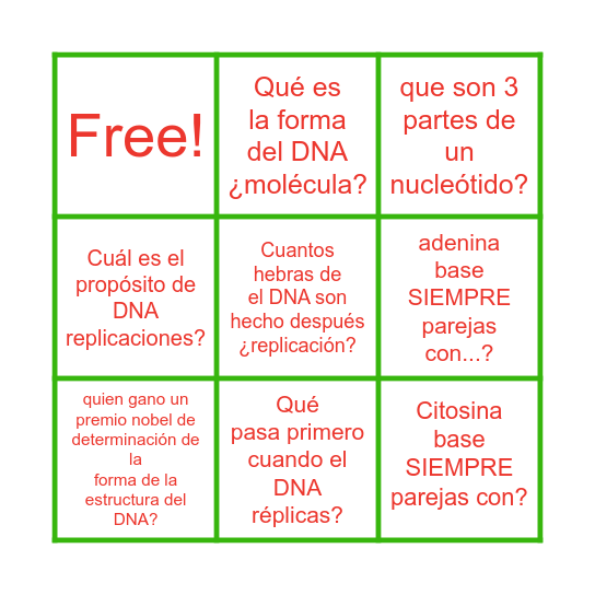 DNA Bingo Card