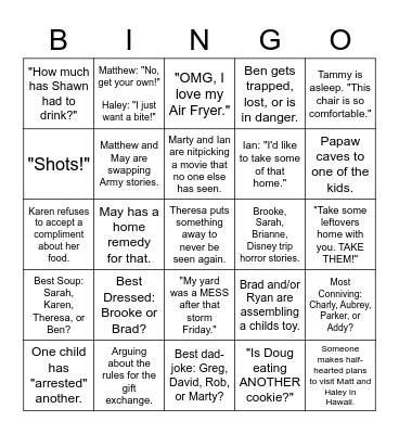 Cornelison Family Christmas Bingo Card