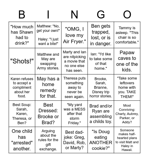 Cornelison Family Christmas Bingo Card