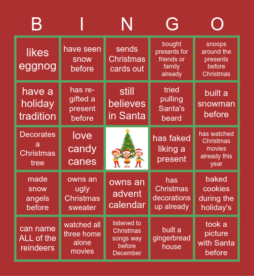 Virtual Holiday Bingo Card
