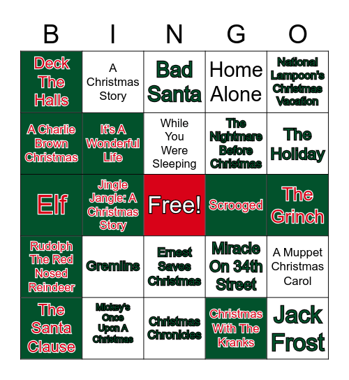 Christmas Movies Bingo Card