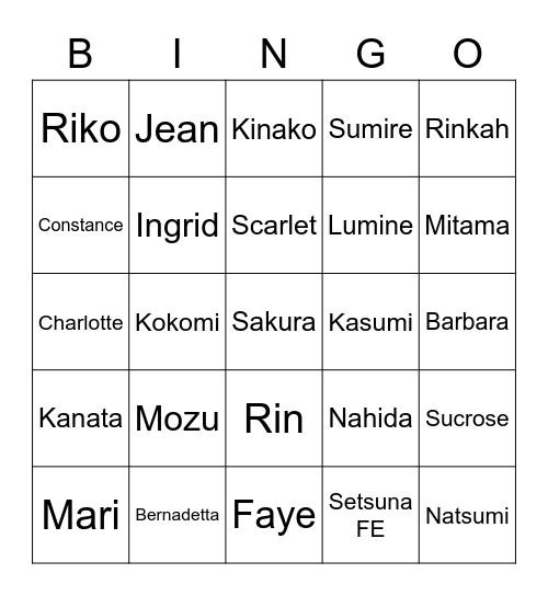 Cluster Bingo Card