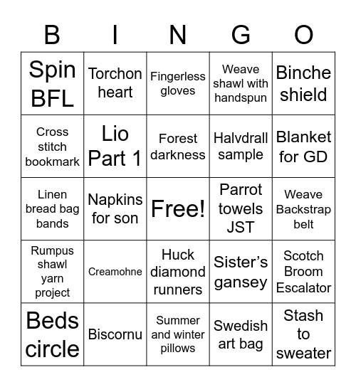 New projects and UFOs Bingo Card