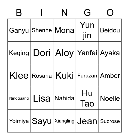 GI Bingo Card