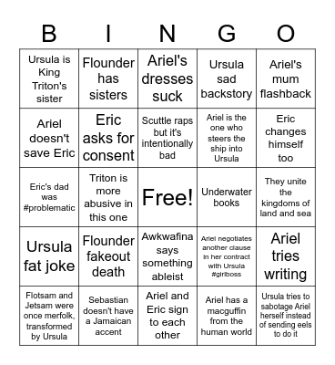 Little Mermaid 2023 Predictions Bingo Card