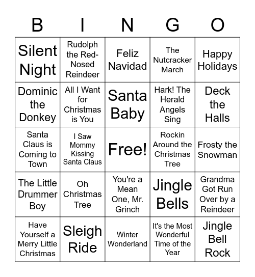 Christmas Song Bingo Card