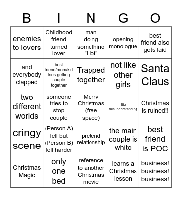 Bad Christmas Romance Movie Bingo Card