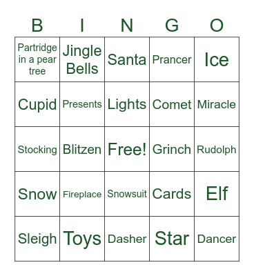 Holiday Bingo Card
