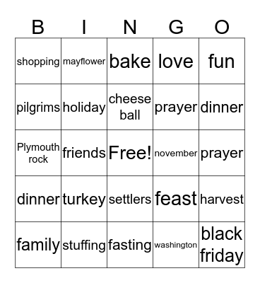 Thanksgiving Bingo Card