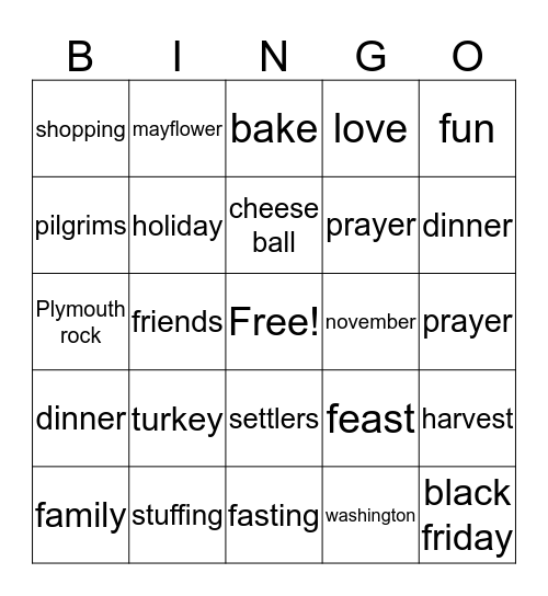 Thanksgiving Bingo Card