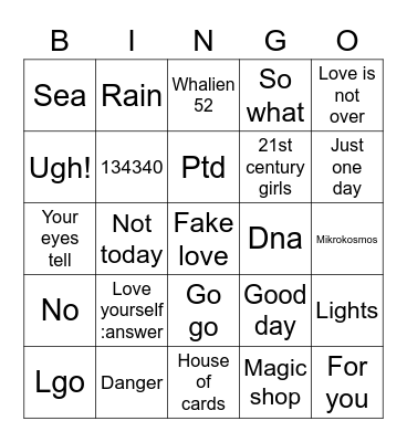 Guess My Fav Track Bingo Card