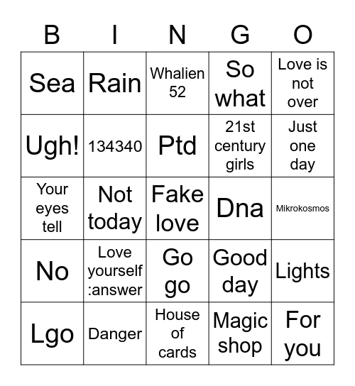 Guess My Fav Track Bingo Card