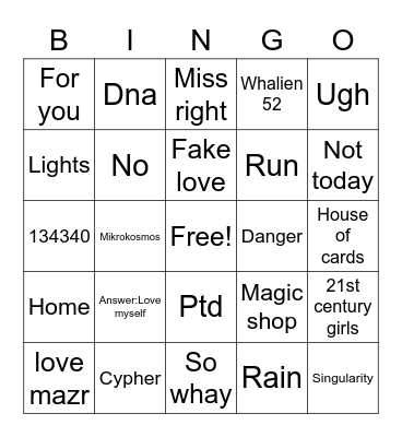 Guess My Fav track Bingo Card