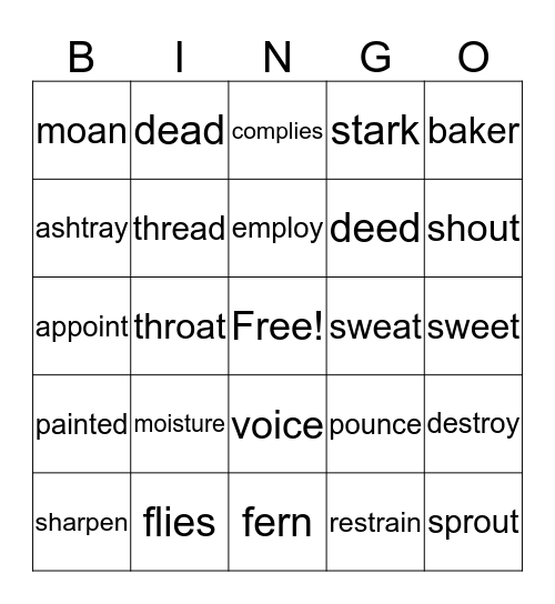 Vowel Blend Bingo Card