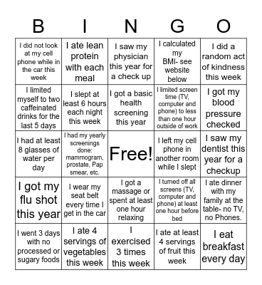 GSD WELLNESS BINGO Card