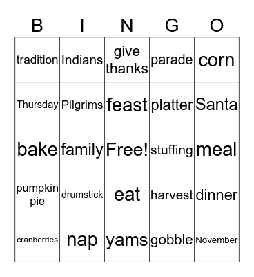 Thanksgiving Bingo Card
