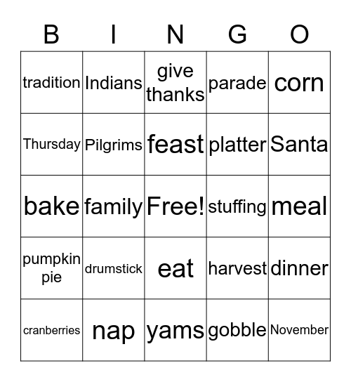 Thanksgiving Bingo Card