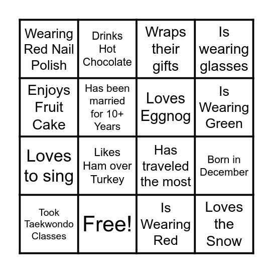 Getting to Know You Bingo Card