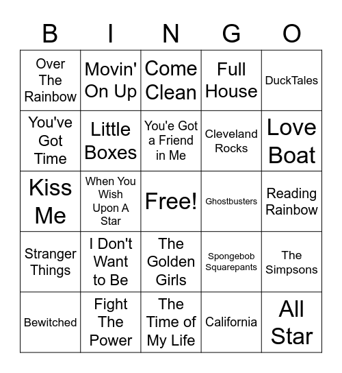 Theme Songs Blackout Bingo Card
