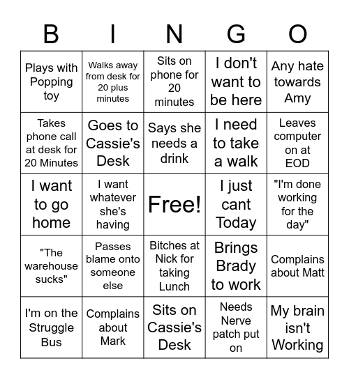 Struggle Bus Bingo Card