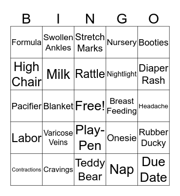 Baby Shower Bingo Card