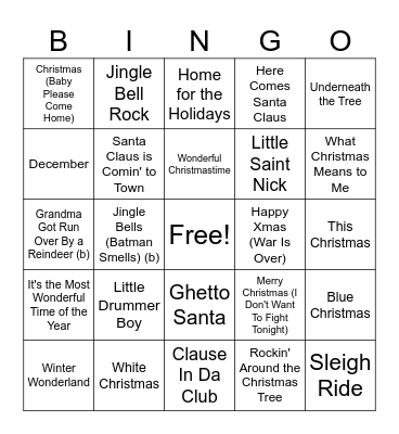 Christmas Hits Bingo Card