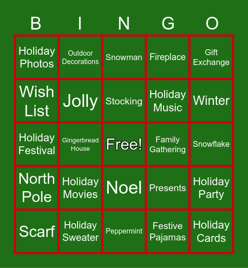 Holiday/Christmas Bingo Card